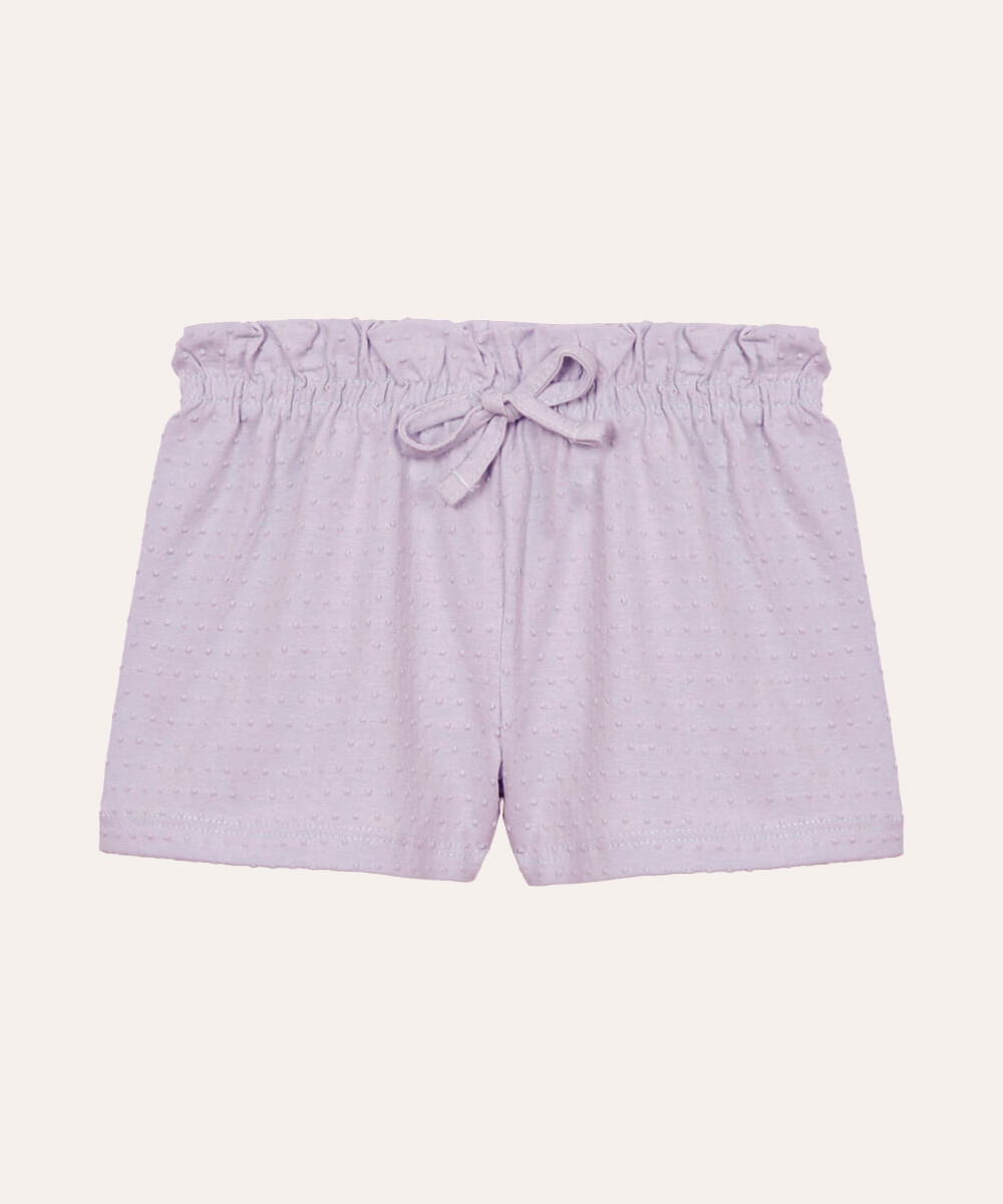 short de algodão infantil texturizado com elástico e cordão lilás