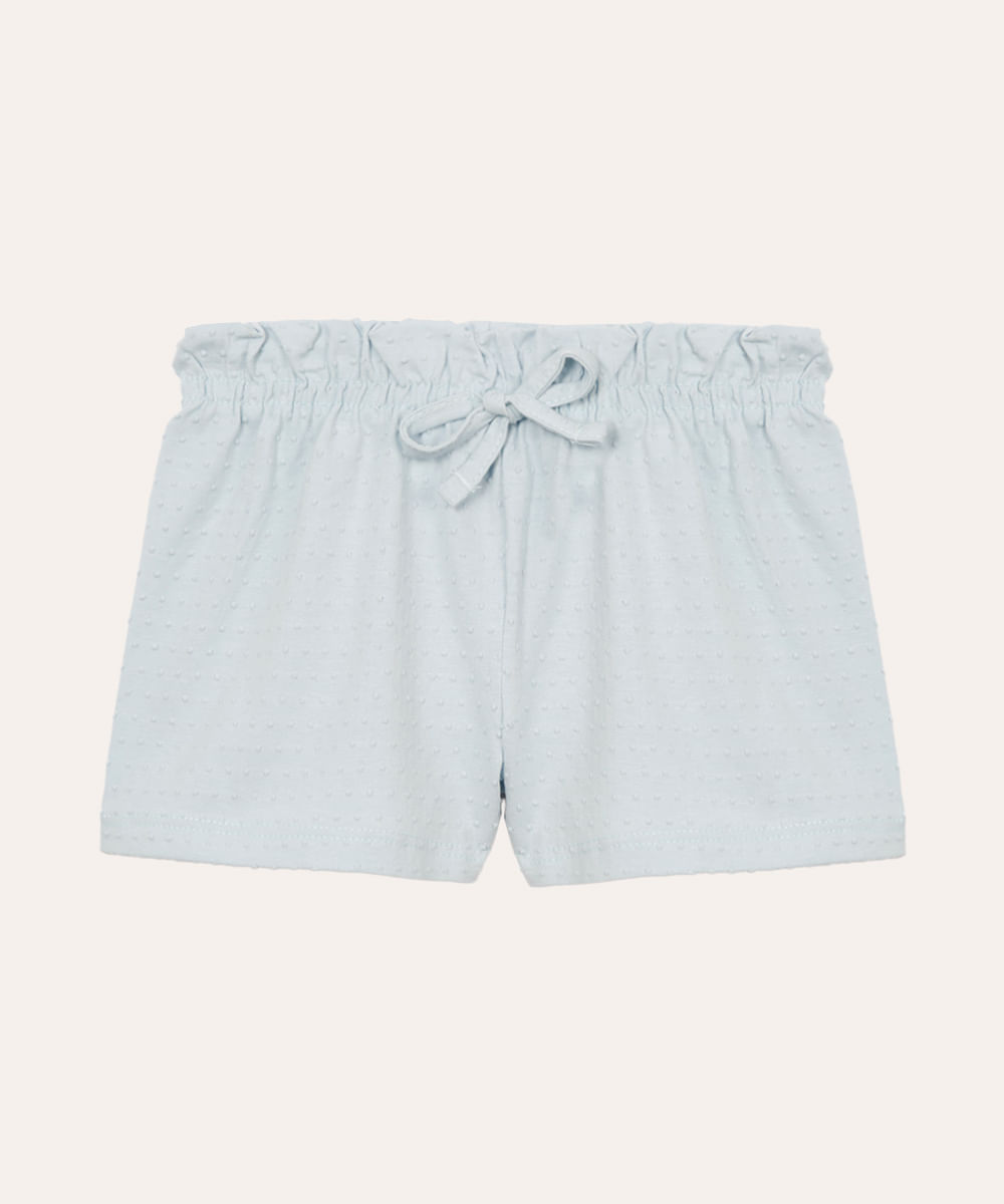 short de algodão infantil texturizado com elástico e cordão azul