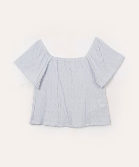 blusa ombro a ombro infantil texturizada azul