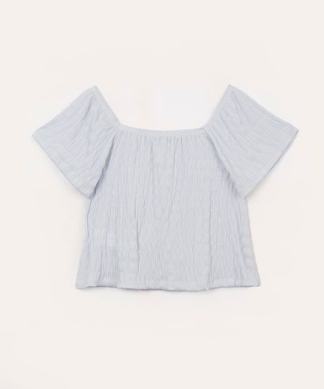 blusa ombro a ombro infantil texturizada azul