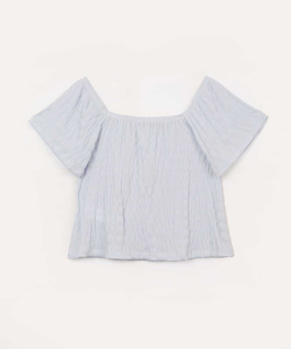 blusa ombro a ombro infantil texturizada azul