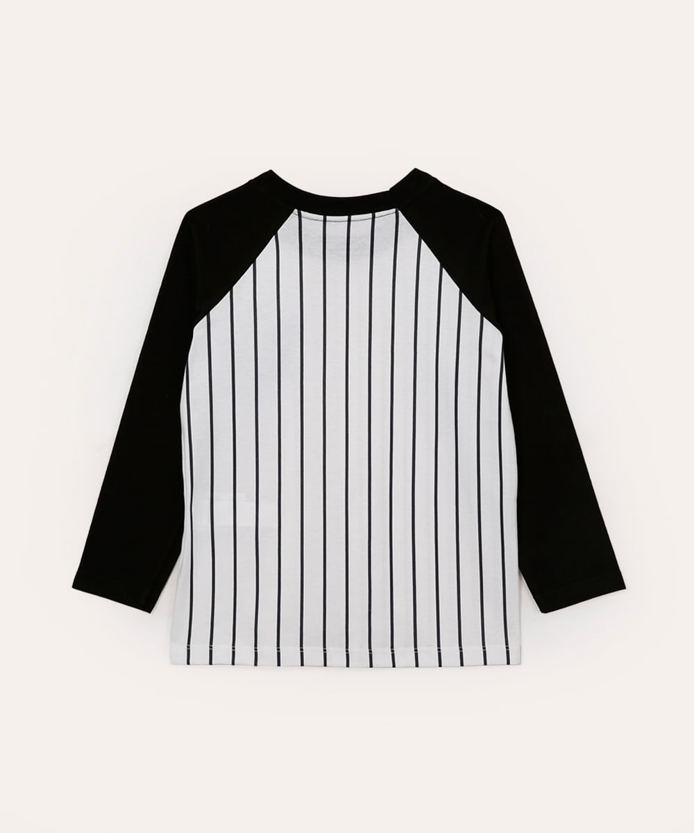 camiseta de algodão manga longa infantil listrada branca