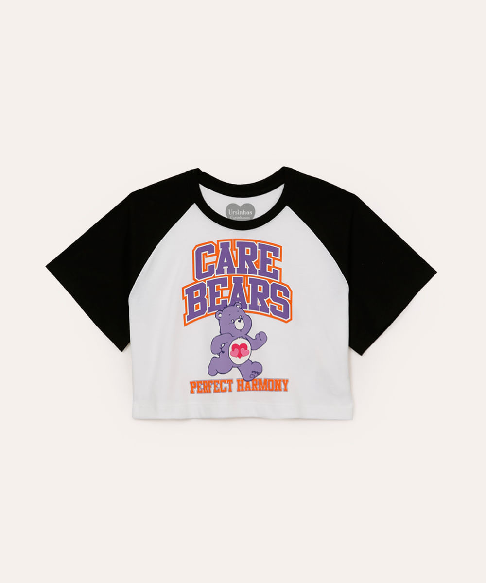 cropped  juvenil  manga raglan ursinhos carinhosos off white