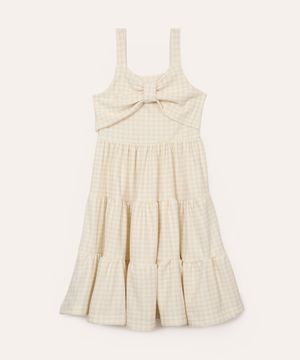 vestido midi infantil xadrez off white