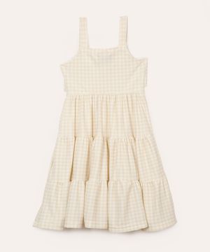 vestido midi infantil xadrez off white