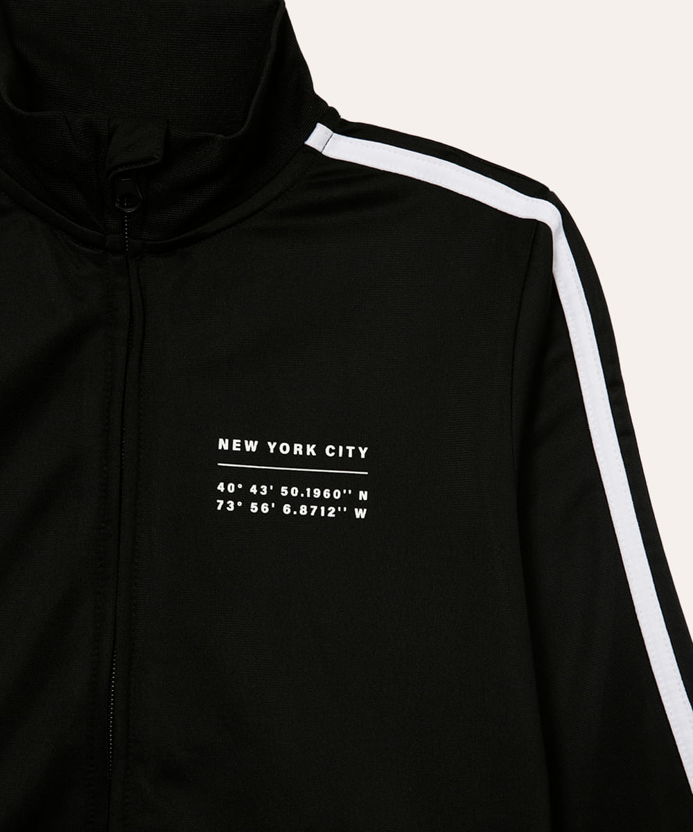 jaqueta manga longa com listra infantil preta