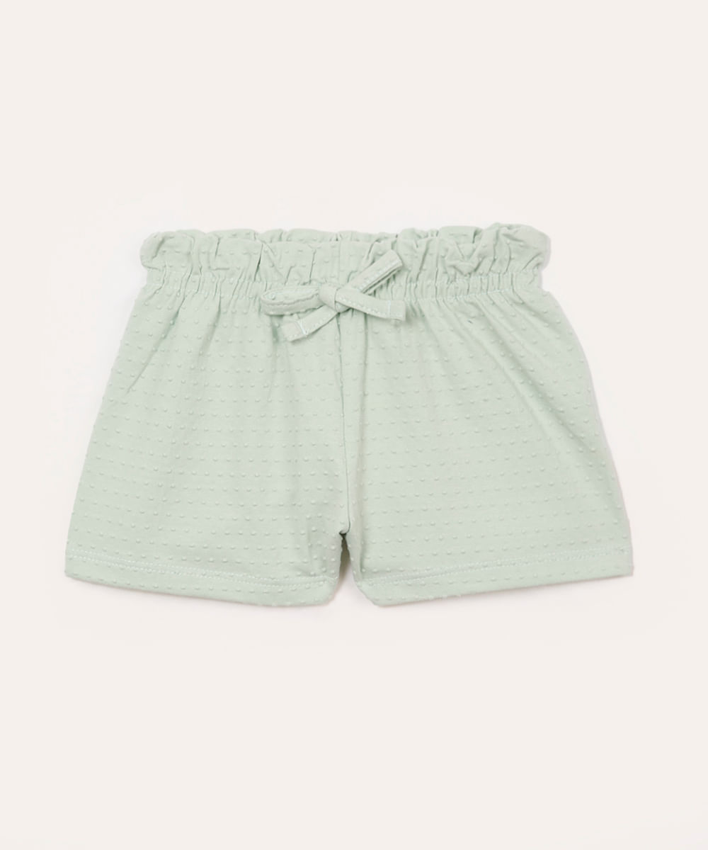 short de algodão infantil texturizado com elástico e cordão verde