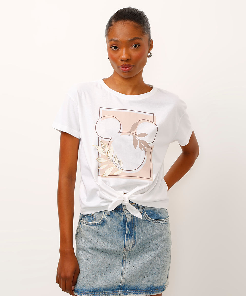 cropped de algodão mickey com nó off white