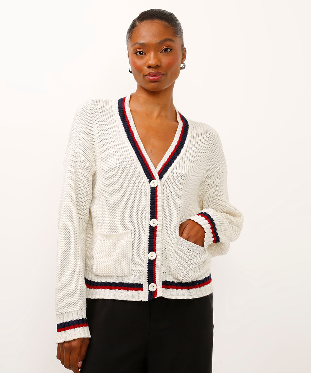 cardigan  de tricot com bolsos off white