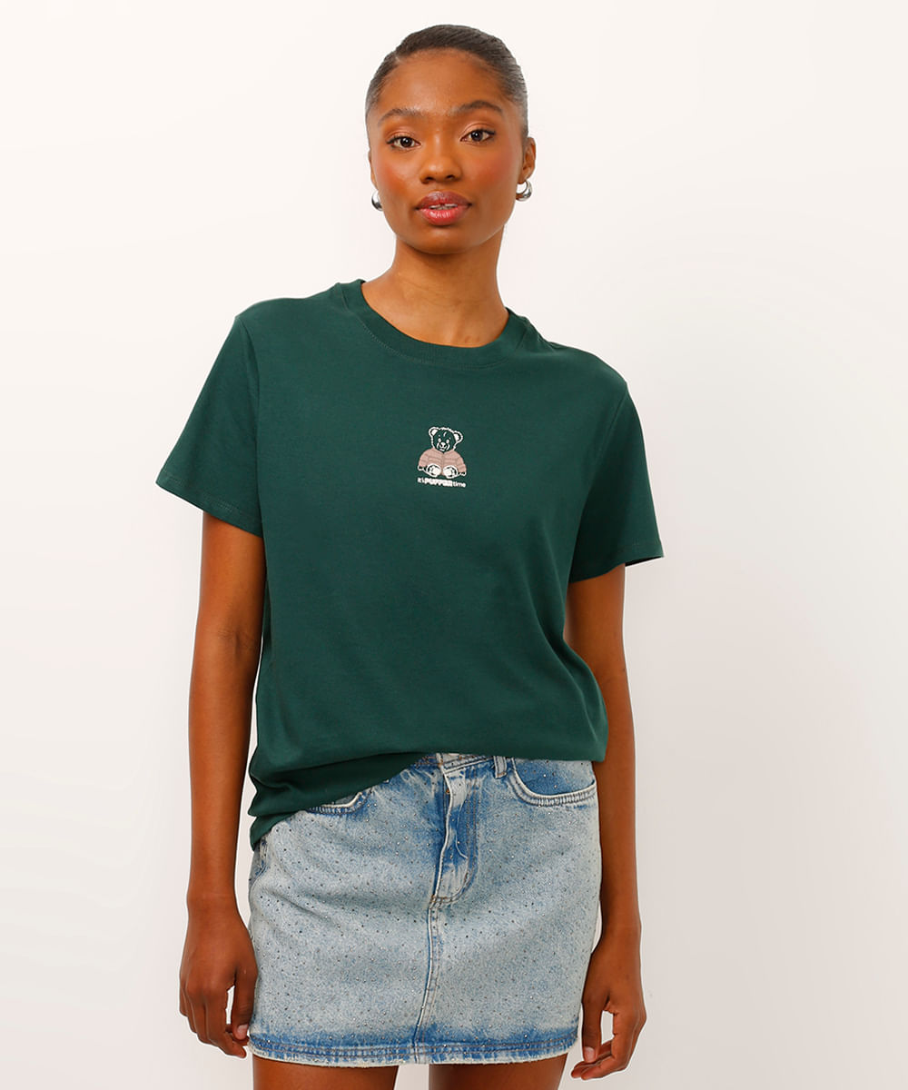 camiseta de algodão urso puffer verde