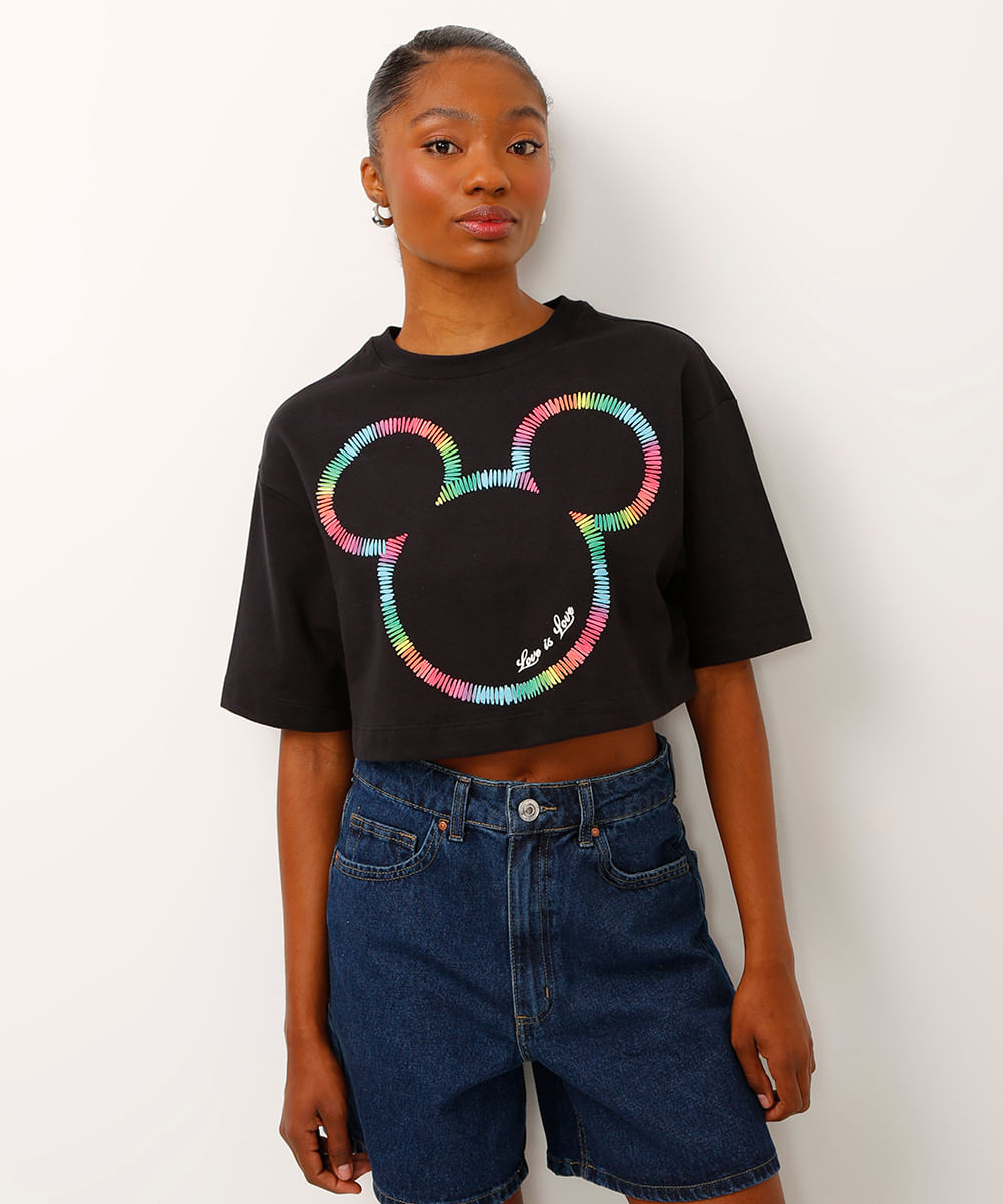 cropped de algodão infantil mickey pride preto