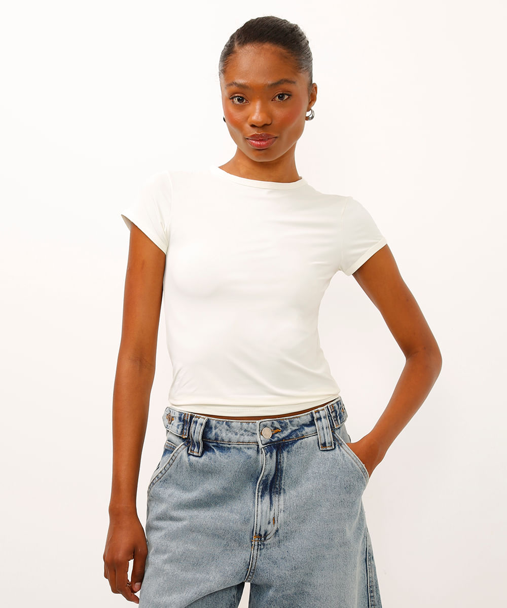 blusa manga curta alongada off white
