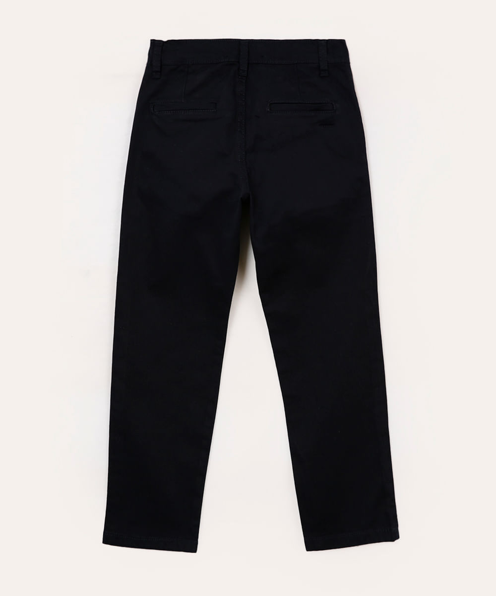 calça slim de sarja infantil com bolsos chino azul