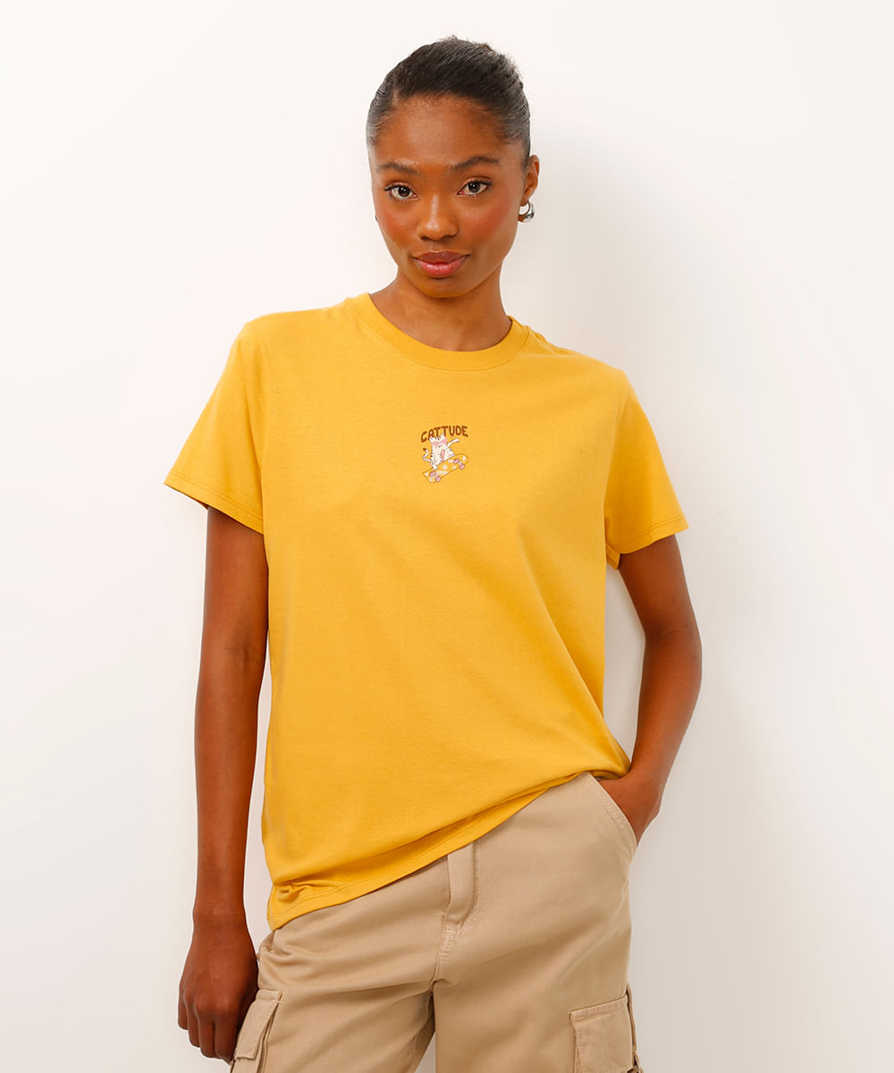 camiseta de algodão cattude manga curta bege