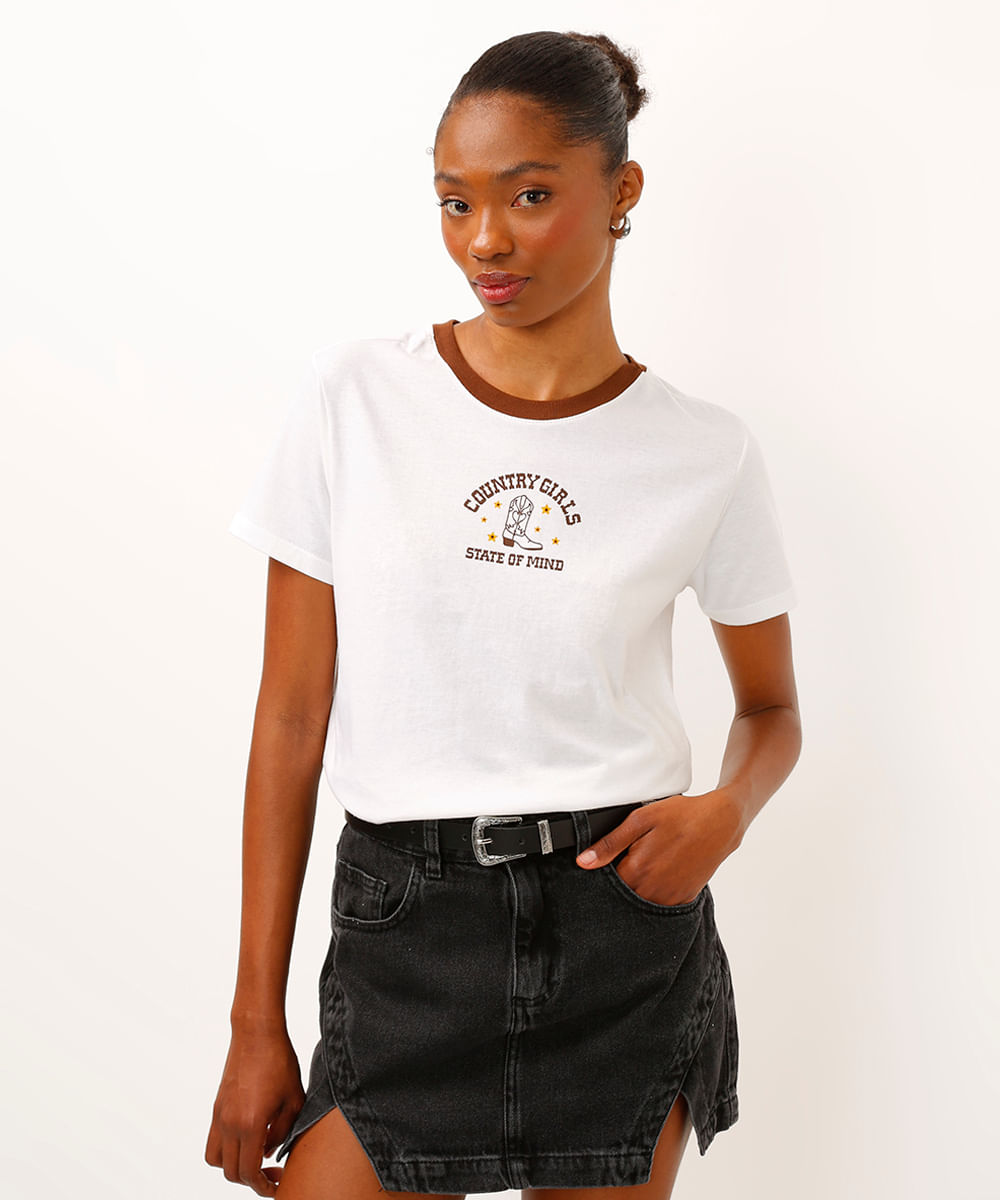 camiseta de algodão country girls off white