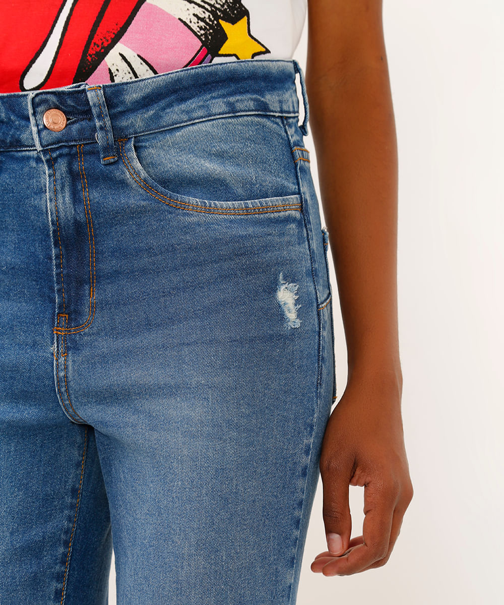 calça jeans super skinny cintura alta azul