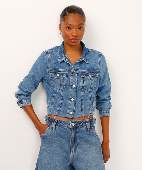 jaqueta jeans cropped azul