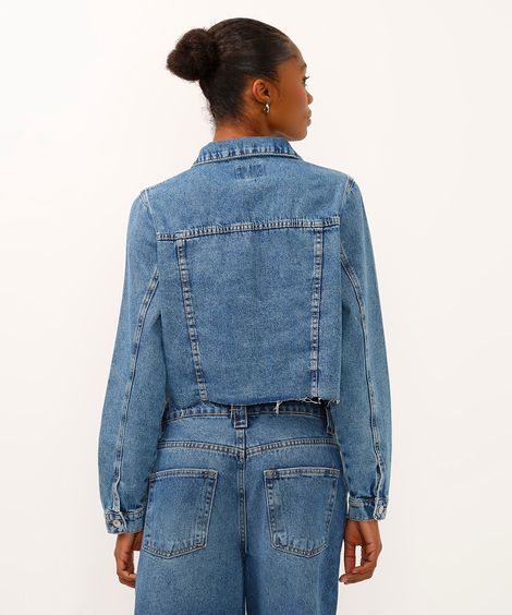 jaqueta jeans cropped azul