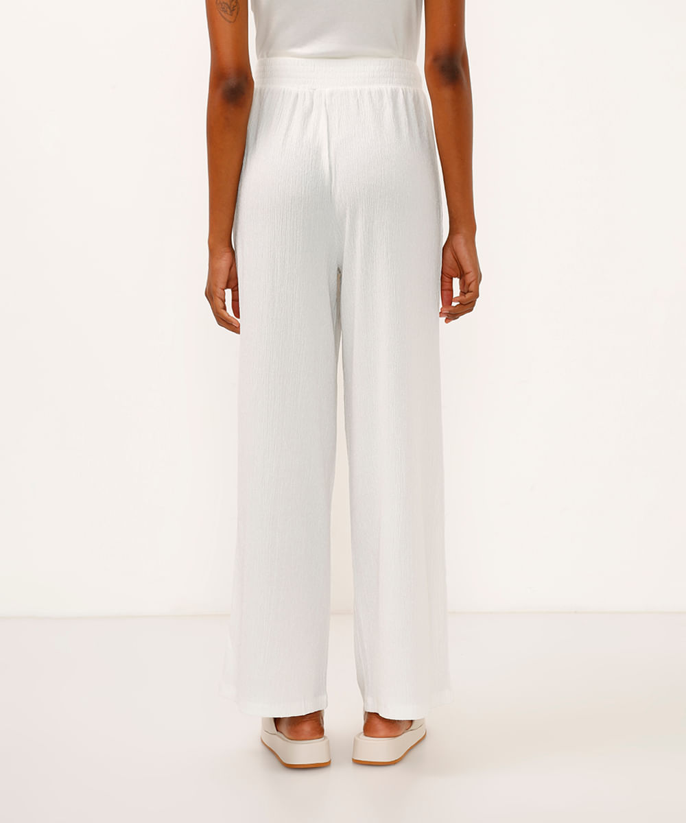 calça wide leg básica cintura alta com elástico off white