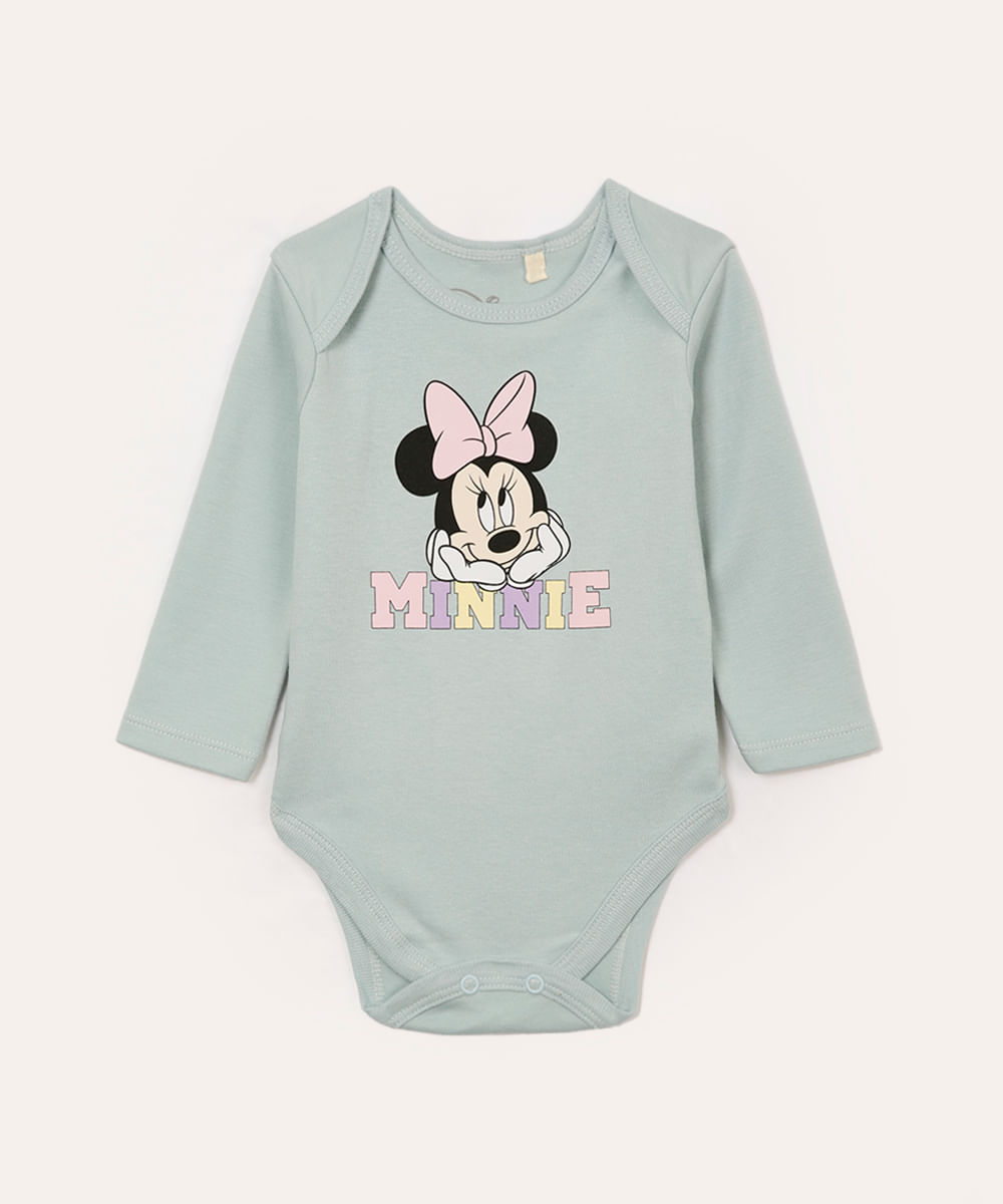 body infantil manga longa minnie verde