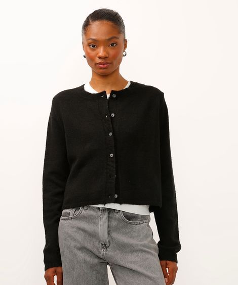 cardigan de tricot fleece preto