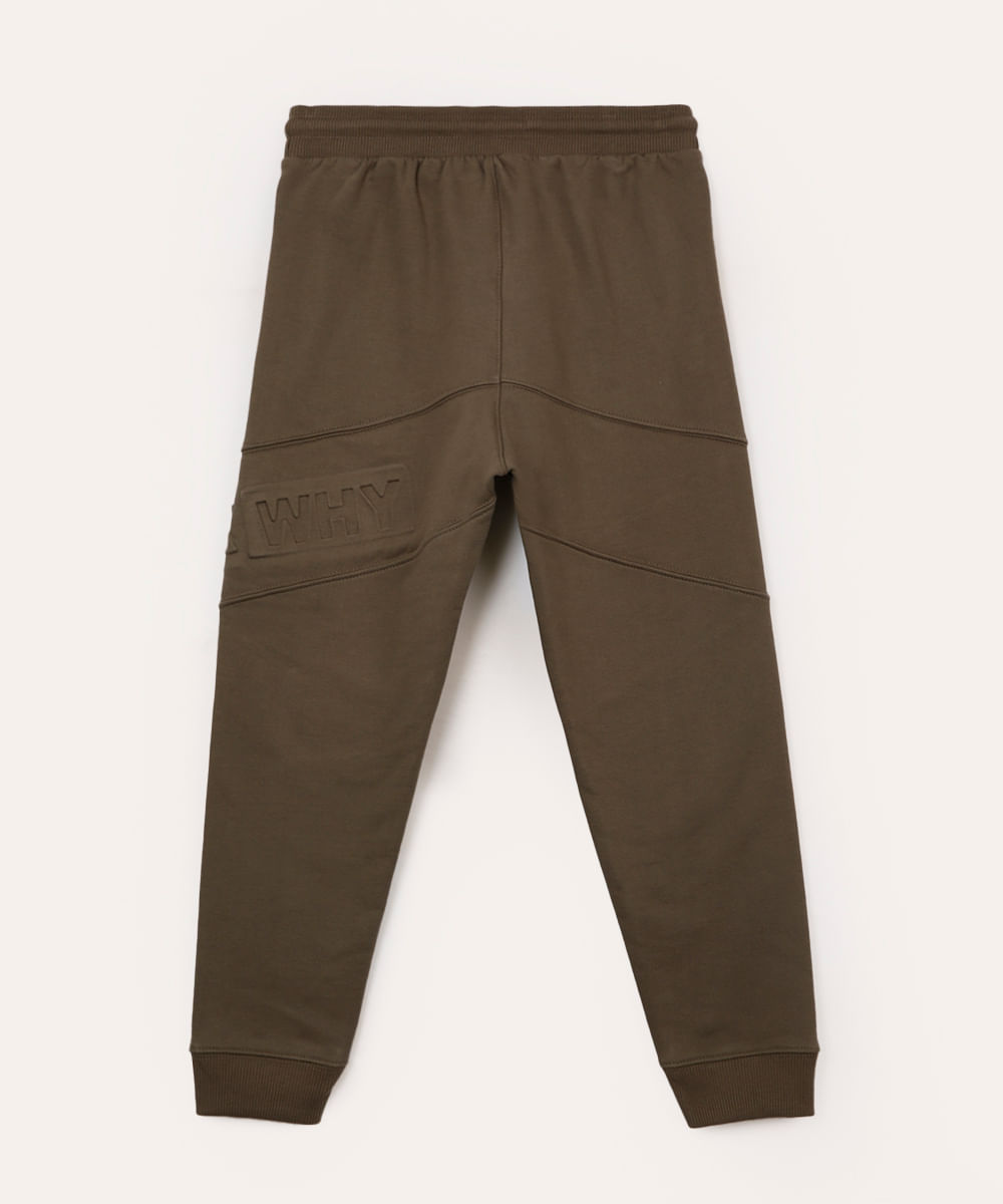 calça de moletom infantil com recorte e bolsos marrom