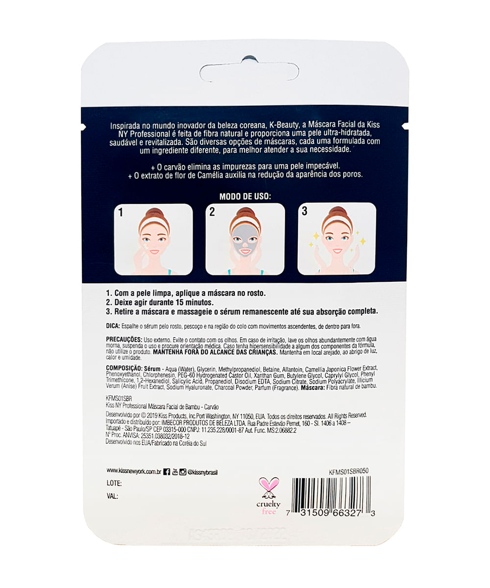 kiss ny professional máscara facial de bambu carvão