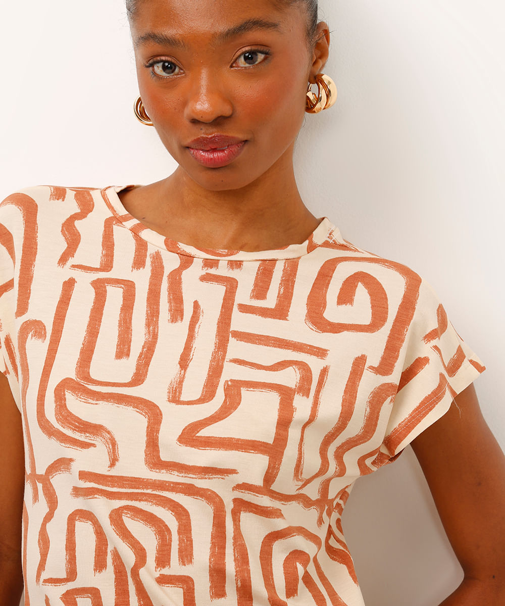 blusa de viscose geométrica bege