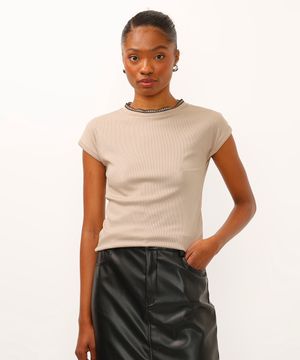 blusa de viscose canelada ponto tricot bege