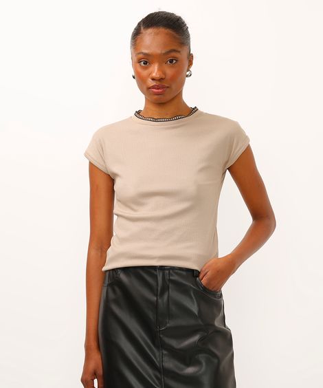 blusa de viscose canelada ponto tricot bege