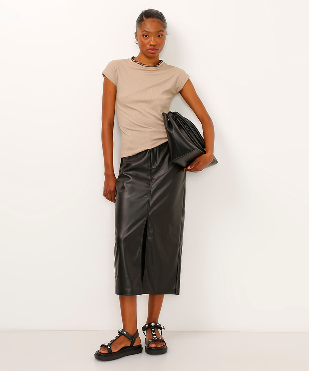 blusa de viscose canelada ponto tricot bege