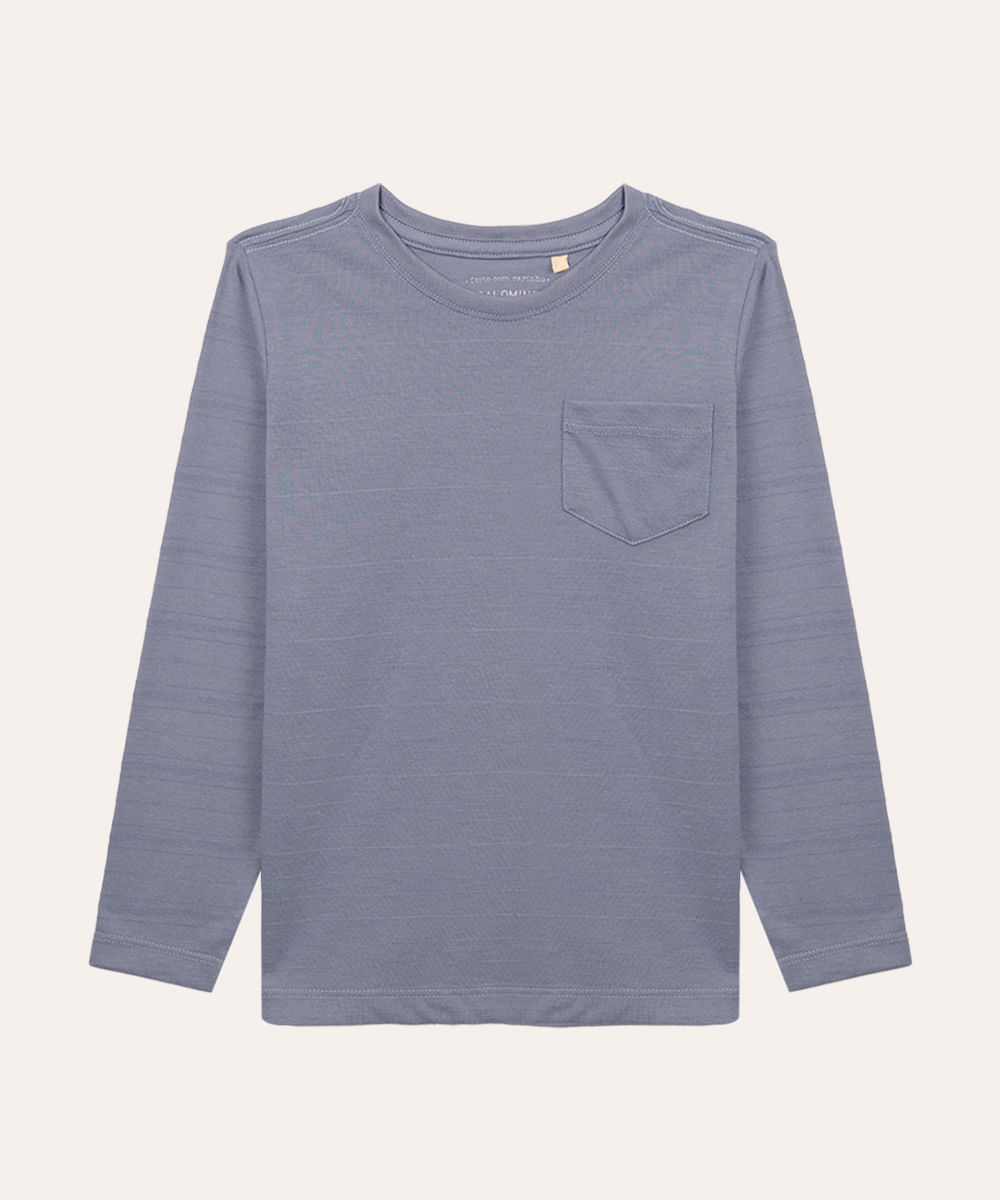 camiseta infantil com bolso manga longa azul
