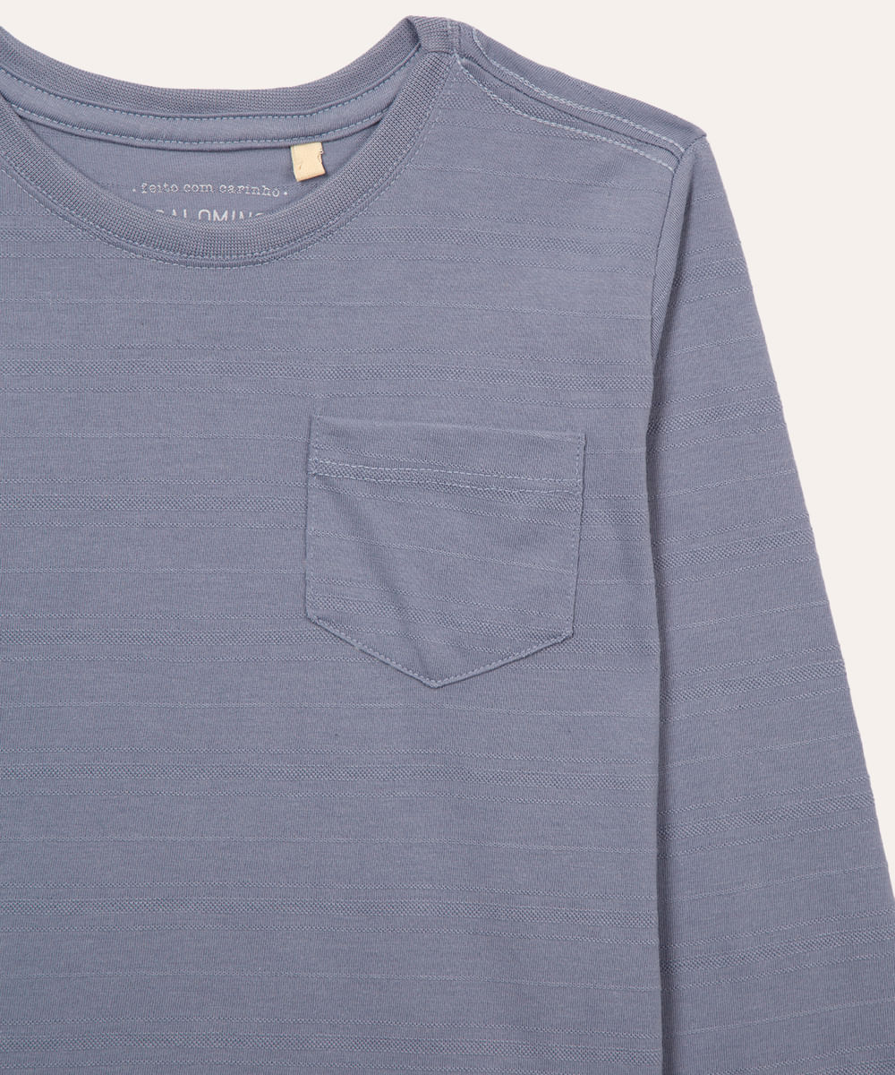 camiseta infantil com bolso manga longa azul