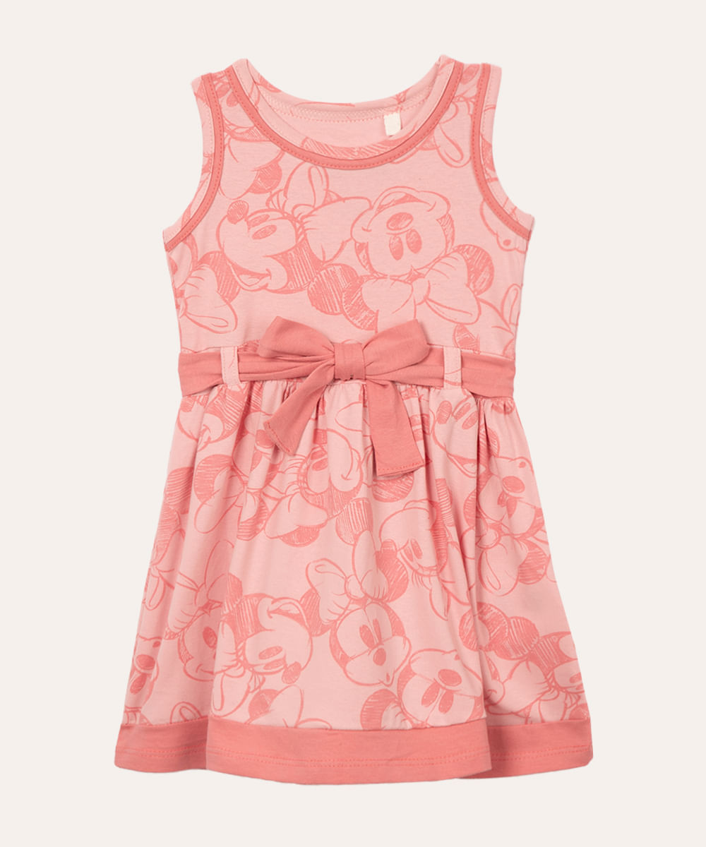 vestido infantil minnie de algodão rosa