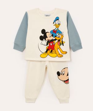 pijama longo infantil de moletom disney off white