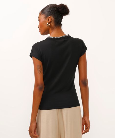 blusa de viscose canelada ponto tricot preta