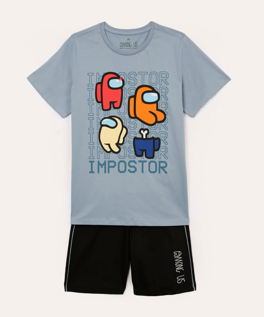 pijama curto infantil de algodão among us azul
