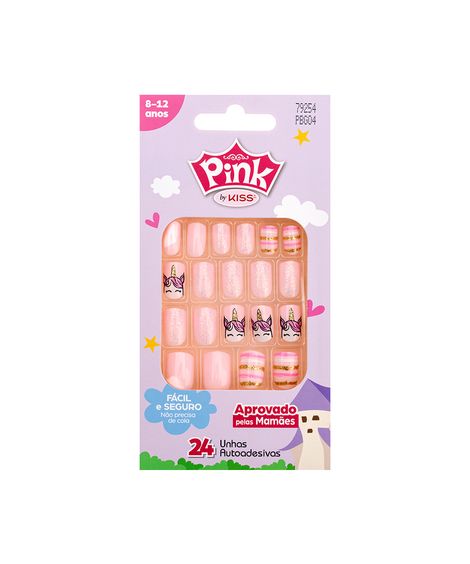 Unhas Autoadesivas Kiss New York Pink Infantil - Unicorn