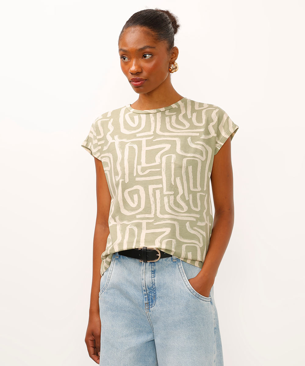 blusa de viscose geométrica verde