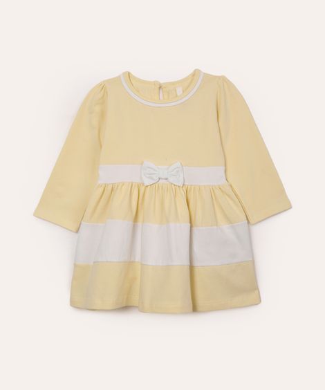 vestido infantil manga longa com laço amarelo
