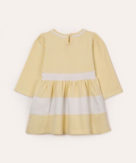 vestido infantil manga longa com laço amarelo
