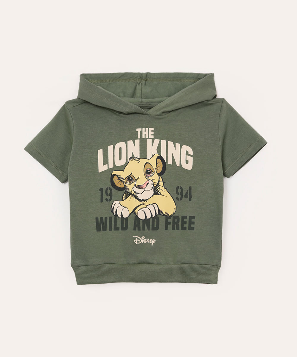 camiseta infantil manga curta com capuz simba verde