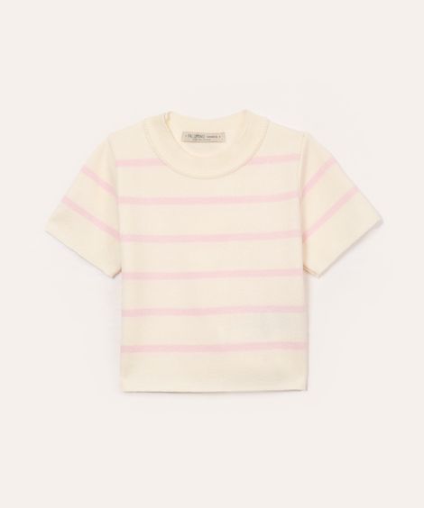 cropped de tricot infantil listrado - rosa claro