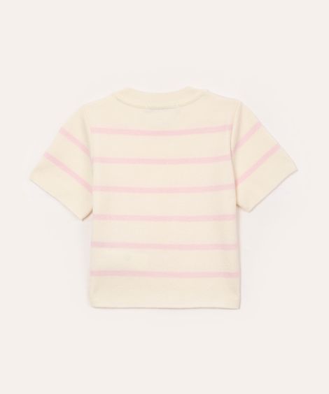 cropped de tricot infantil listrado - rosa claro