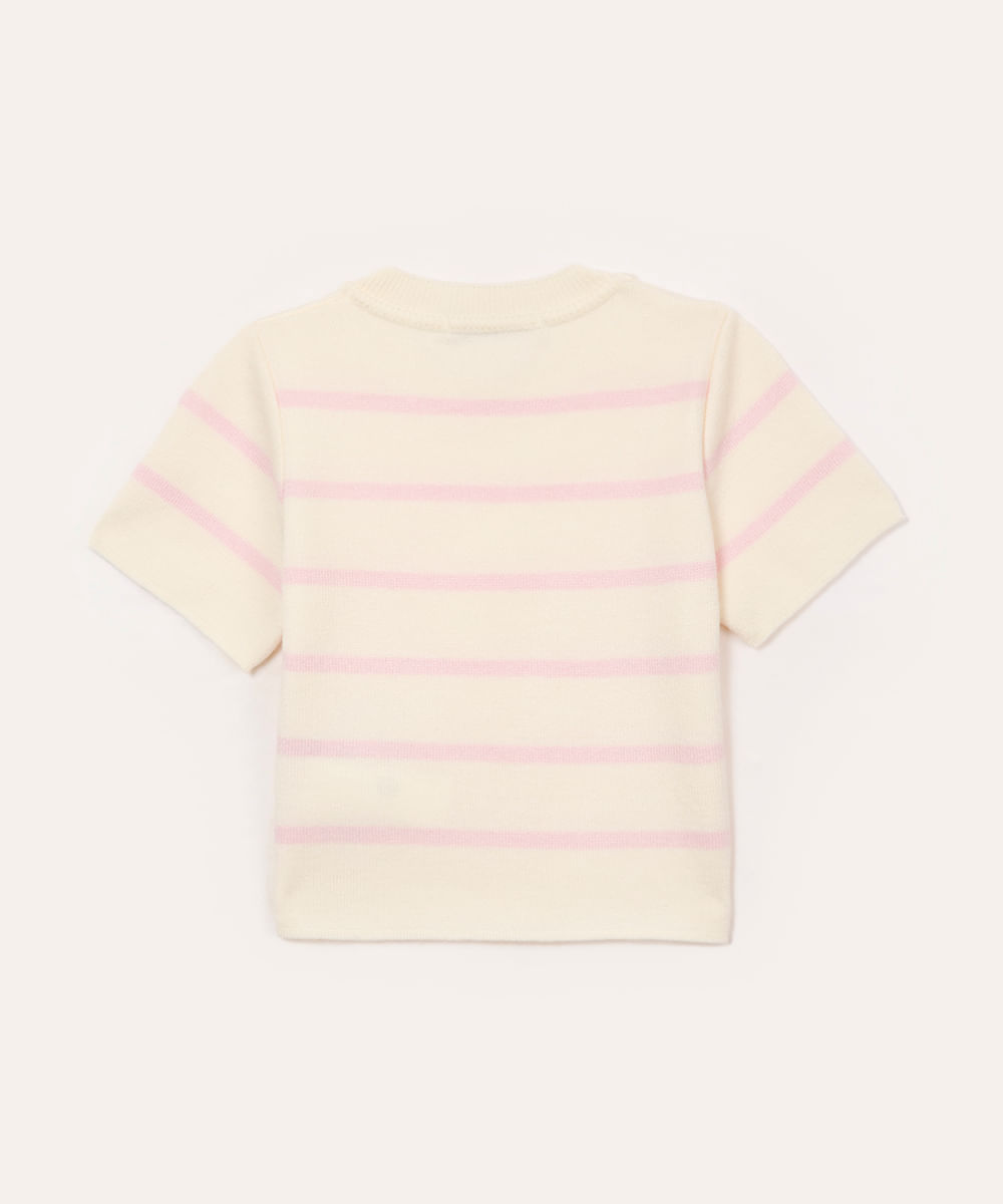cropped de tricot infantil listrado - rosa claro