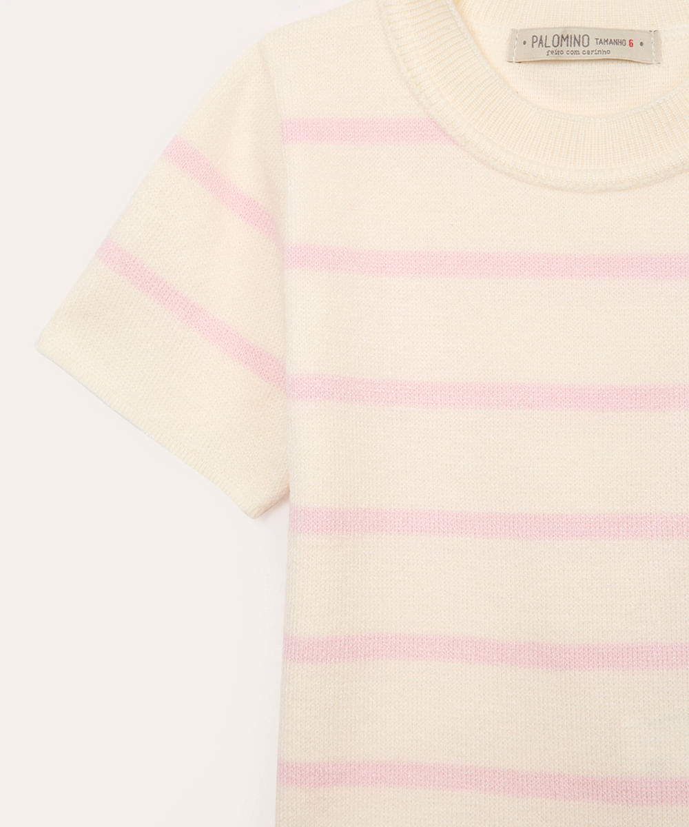 cropped de tricot infantil listrado - rosa claro