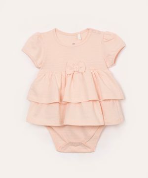 body com saia infantil babados rosa