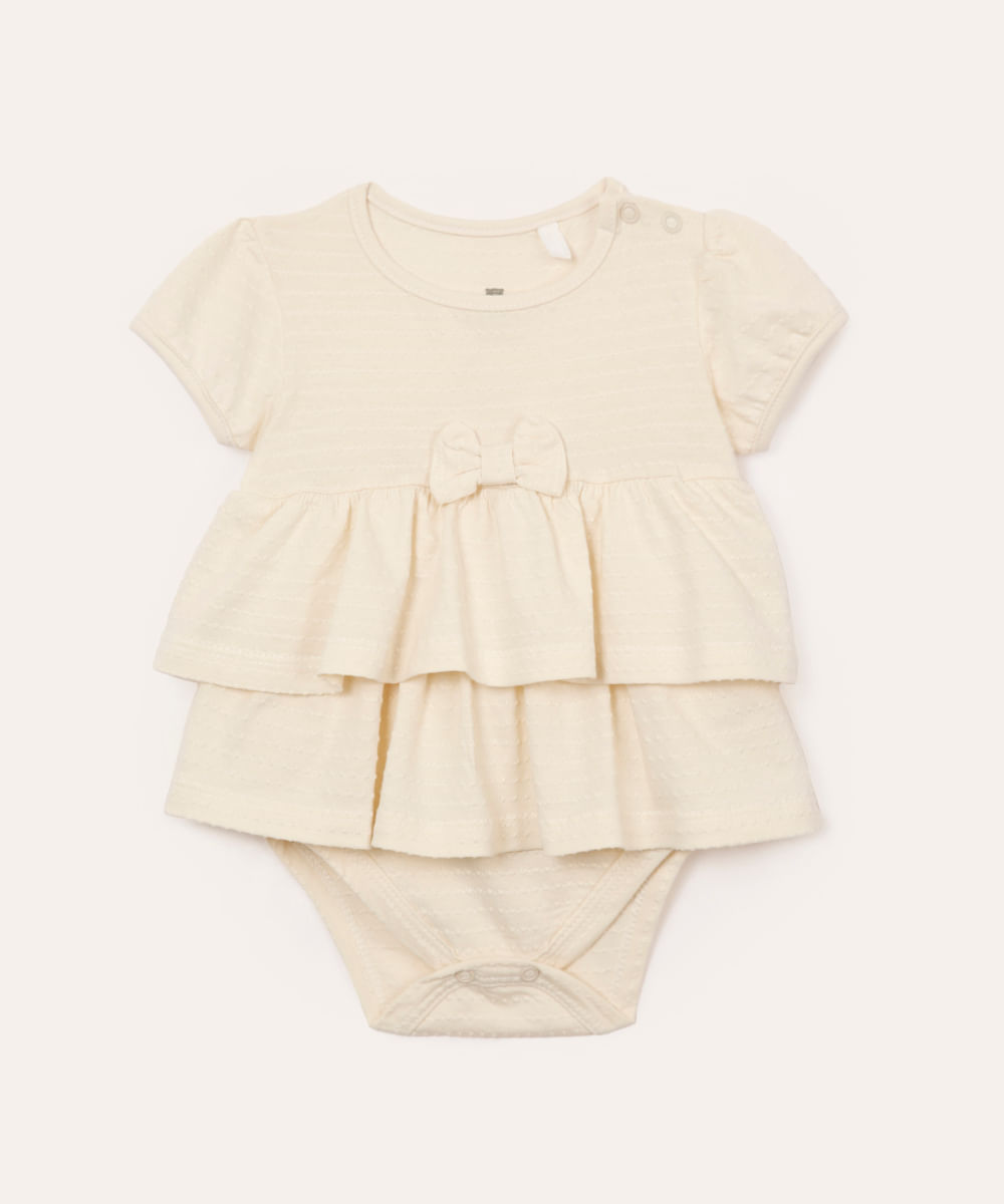 body com saia infantil babados bege