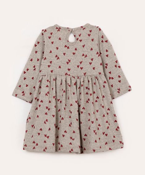body vestido infantil manga longa babados e coração cinza