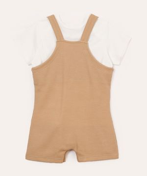 jardineira e camiseta infantil com bolso bege